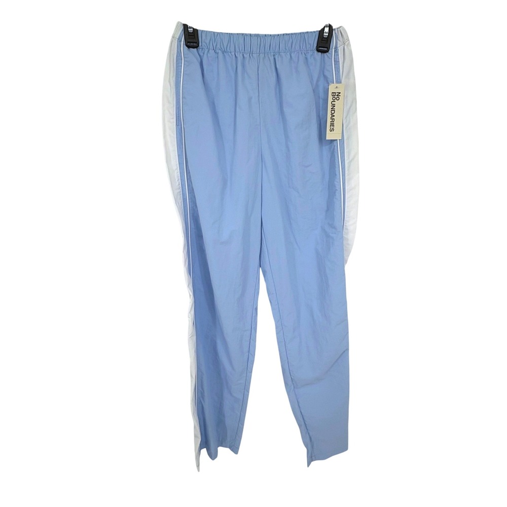 No Boundaries Nylon Track Pant Sky Blue Side Stripe Elastic Waist Women XXS NEW
